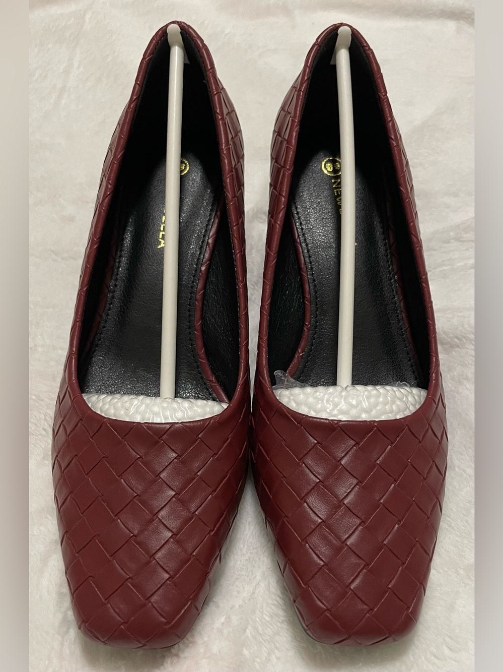 Woven Square-Toe Burgundy Women’s Flats